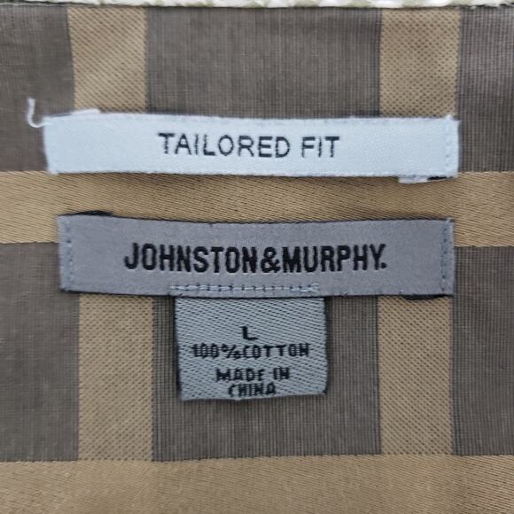 JOHNSTON & MURPHY Contrast Flip Cuff Neck Check Windowpane Dress Shirt Men L - Picture 12 of 12